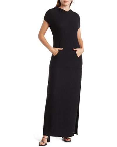 Go Couture Hooded Short Sleeve Maxi Dress - Black