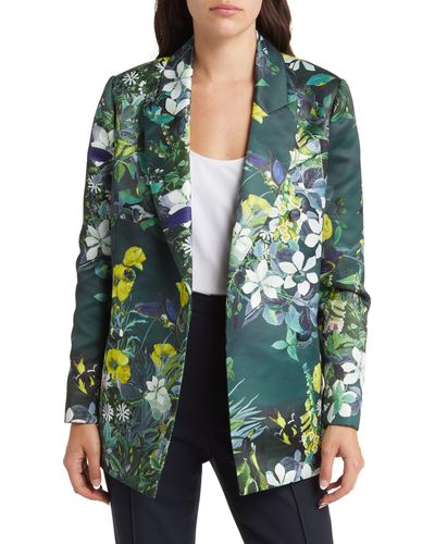 Ted Baker Aikaa Floral Print Double Breasted Blazer - Green
