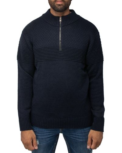 Xray Jeans Honeycomb Knit Quarter-zip Pullover Sweater - Blue
