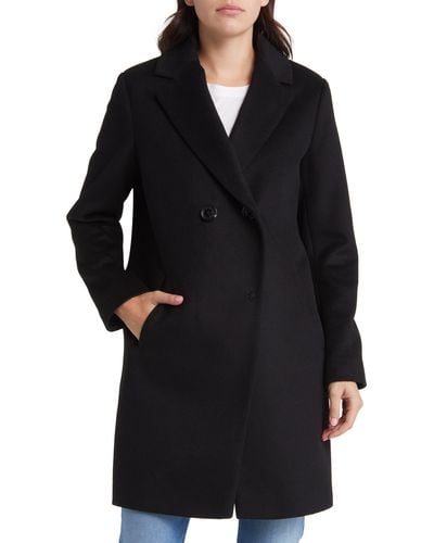 Sam Edelman Double Breasted Wool Blend Coat - Black