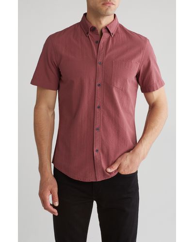 14th & Union Short Sleeve Seersucker Button-down Shirt - Red