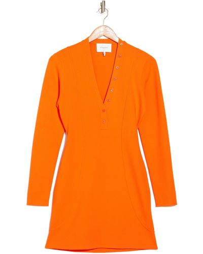 FRAME Long Sleeve Henley Minidress - Orange