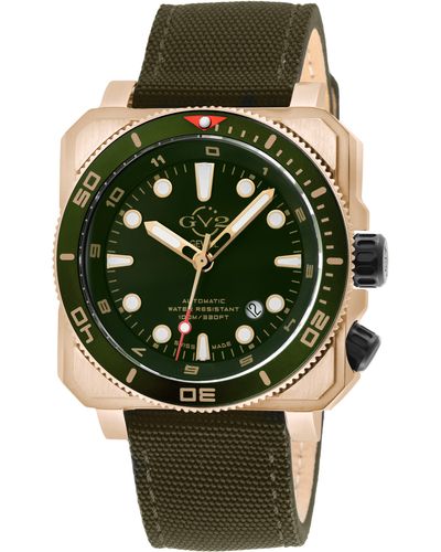 Gv2 Xo Gold-tone Submarine Canvas Strap Watch - Green