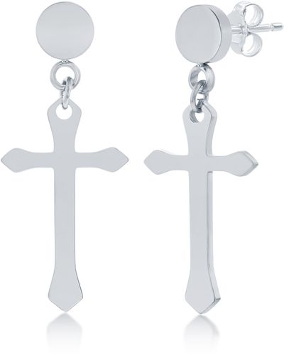 Black Jack Jewelry Polished Cross Earrings - White