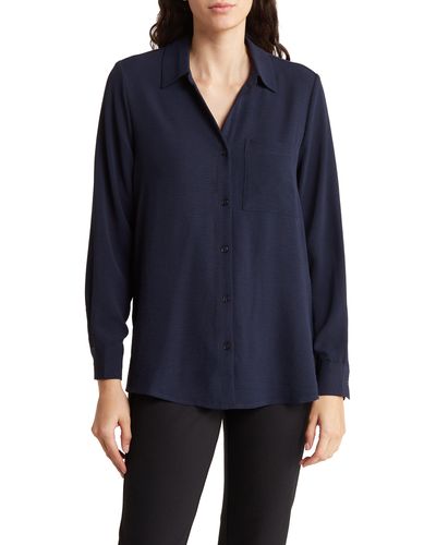 Adrianna Papell Long Sleeve Button-up Shirt - Blue