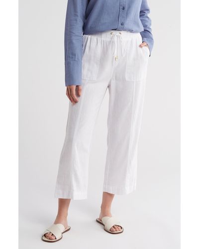 Ellen Tracy Wide Leg Linen Blend Drawstring Crop Pants - Blue