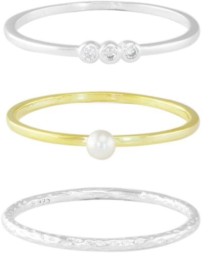 CANDELA JEWELRY Pearl & Cz Stacking Rings - White