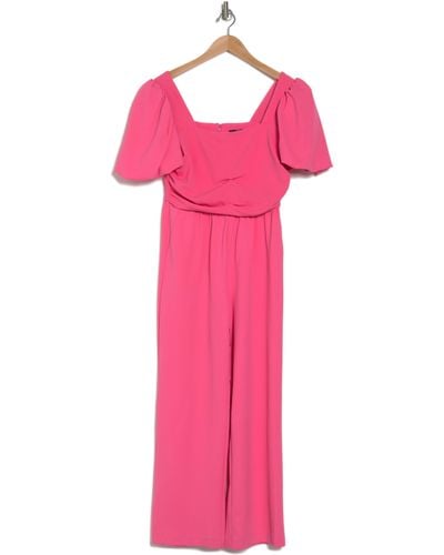 Nicole Miller Square Neck Puff Sleeve Jumpsuit - Pink