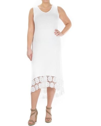 Nina Leonard Sleeveless V-neck High/low Dress - White