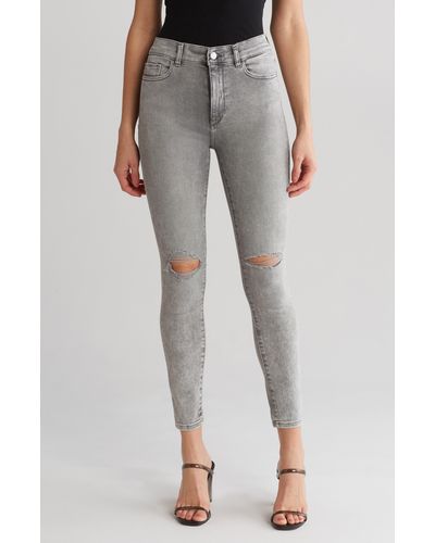DL1961 Farrow Instasculpt High Waist Ripped Ankle Skinny Jeans - Gray