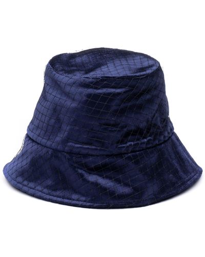 Eugenia Kim Navy Pann Velvet Birdcage Veil Bucket Hat - Blue