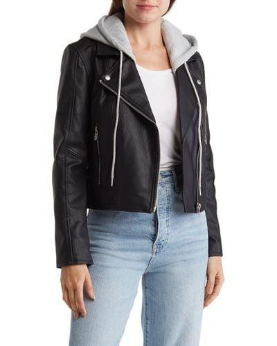 Blank NYC Faux Leather Hooded Crop Moto Jacket - Black