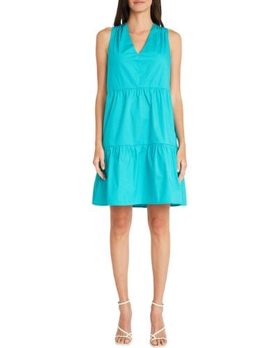 Maggy London Sleeveless Tiered Fit & Flare Dress - Blue