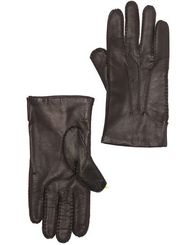 Bruno Magli Cashmere Lined Hand Stitch Leather Gloves - Brown