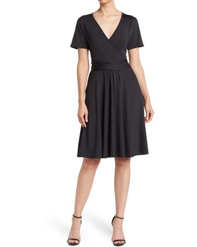 Love By Design Mallory Short Sleeve Faux Wrap Dress - Black