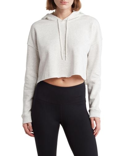 90 Degrees Cropped Fleece Pullover Hoodie - White