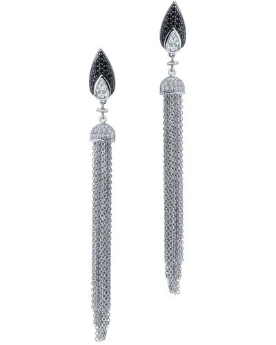 Lafonn Simulated Diamond Platinum Plated Sterling Silver Micro Pave Tassel Earrings - White