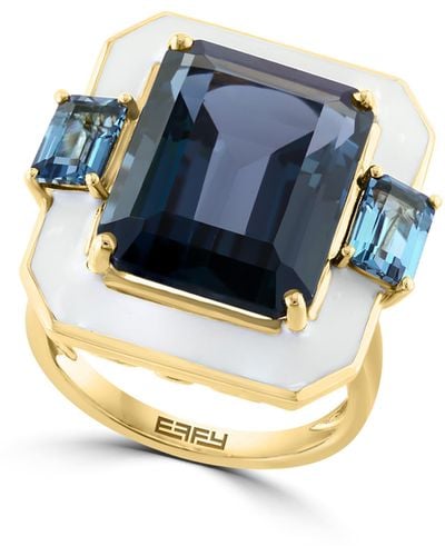Effy 14k Yellow Gold Diamond London Blue Topaz Ring