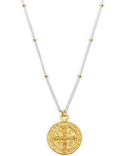 Argento Vivo Sterling Silver Two-tone Saint Coin Pendant Necklace - Metallic