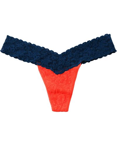 Signature set of three two-tone stretch-lace low-rise thongs