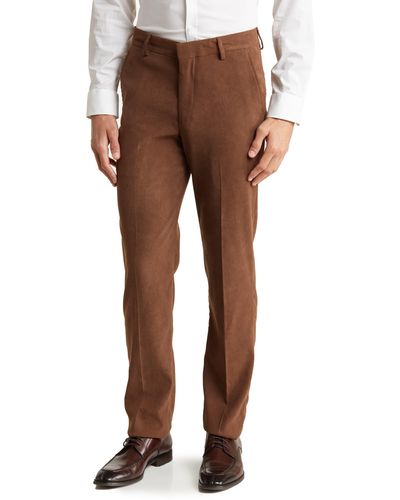 Berle Solid Flat Front Pants - Brown
