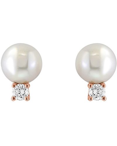 Effy 14k Rose Gold Diamond 5.5mm Cultured Freshwater Pearl Stud Earrings - Pink