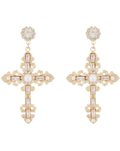 Tasha Cubic Zirconia & Imitation Pearl Cross Drop Earrings - White