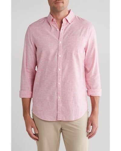 Original Penguin Stripe Stretch Linen & Cotton Button-down Shirt - Pink