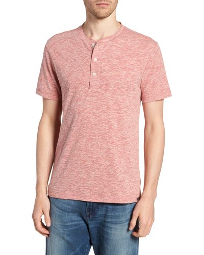 Faherty Short Sleeve Heathered Cotton Blend Henley - Pink