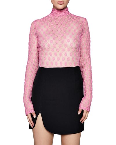 Bardot Adoni Floral Embroidered Mesh Bodysuit - Pink