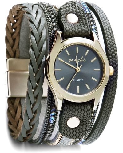 Saachi Leather Bracelet Watch - Gray