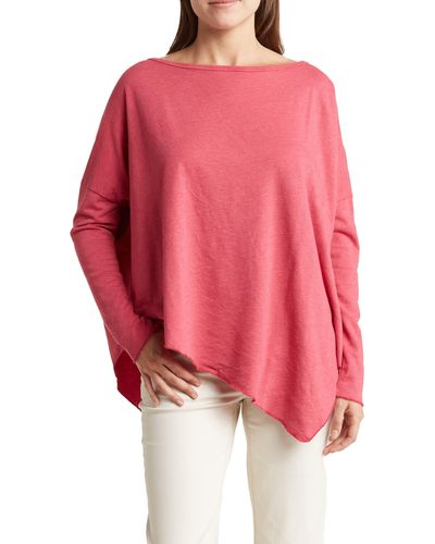 Go Couture Dolman Sleeve Asymmetrical Hem Pullover - Red