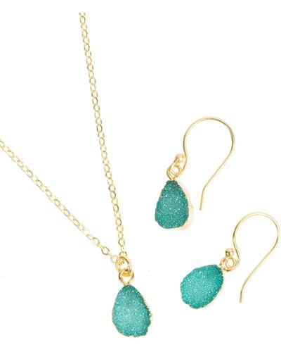 Saachi Mini Drusy Earring And Necklace Set - Blue