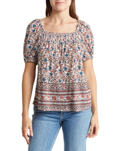 Lucky Brand Smocked Square Neck Top - Multicolor