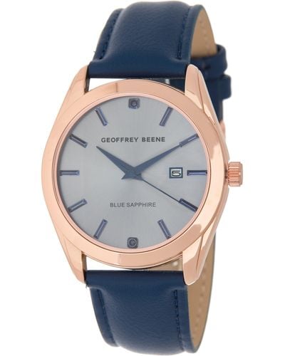 Geoffrey Beene Sapphire Leather Strap Watch - Blue