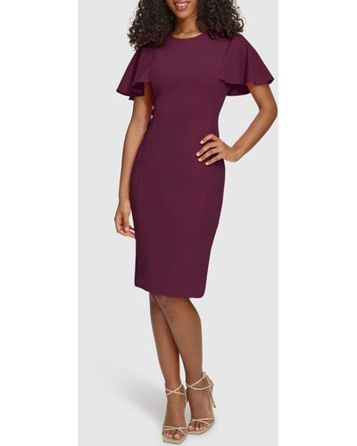 Calvin Klein Flutter Sleeve Sheath Dress - Purple