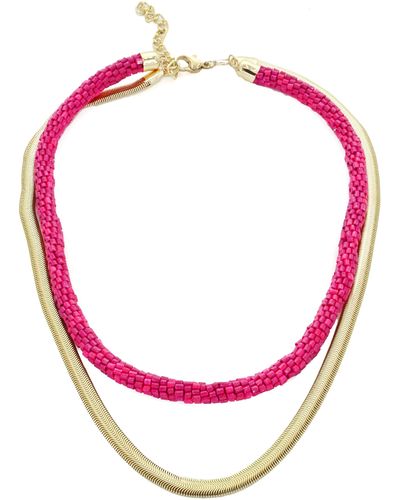 Panacea Beaded Layered Necklace - Pink