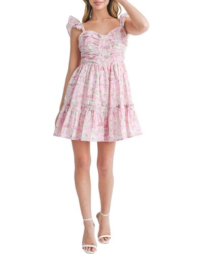 Lush Floral Cotton Poplin Minidress - Pink