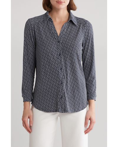 Adrianna Papell Moss Crepe Button Front Shirt - Gray