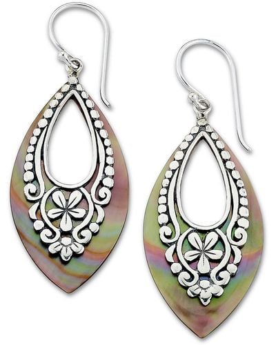 Samuel B. Sterling Silver Gray Mother-of-pearl Marquise Drop Earrings