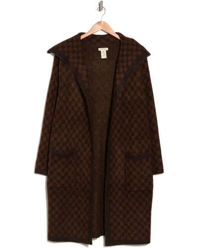 Max Studio Long Check Front Pocket Cardigan In Brown/rust Checkers At Nordstrom Rack