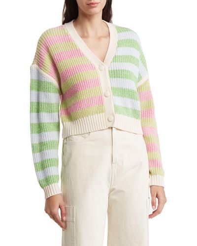 Lush Stripe Button Front Crop Cardigan - Multicolor