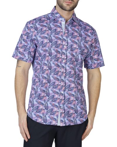 Tailorbyrd Tropical Leaves Knit Short Sleeve Shirt - Blue