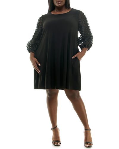 Nina Leonard Ruffle Long Sleeve Chiffon Dress - Black