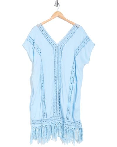 Boho Me Crochet Fringe Short Dress - Blue