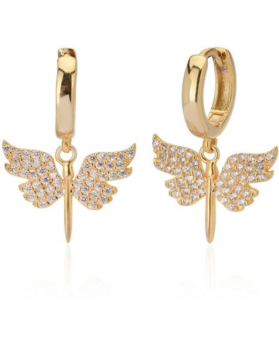 Gabi Rielle 14k Gold Plated Sterling Silver Cz Angel Wing Huggie Hoop Earrings - White