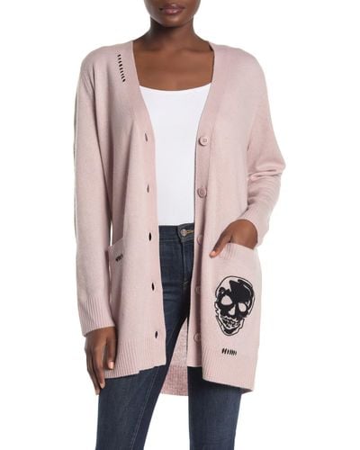 Skull Cashmere Zariah Wool & Cashmere Skull Print Cardigan - Pink
