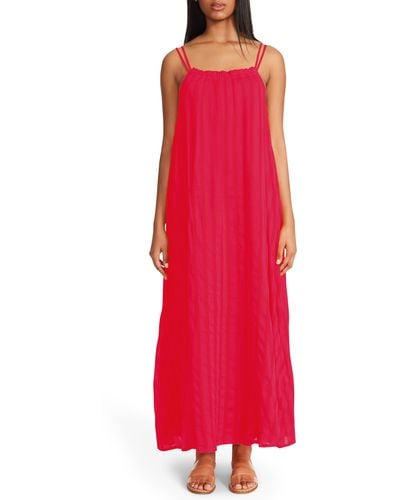 BB Dakota Flowget About It Stripe Cotton Midi Dress - Red