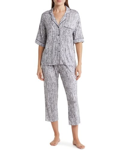 Donna Karan Short Sleeve Button Up & Capri Pajamas - Blue