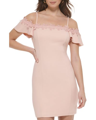 Kensie Off-the-shoulder Scuba Crepe Dress - Pink